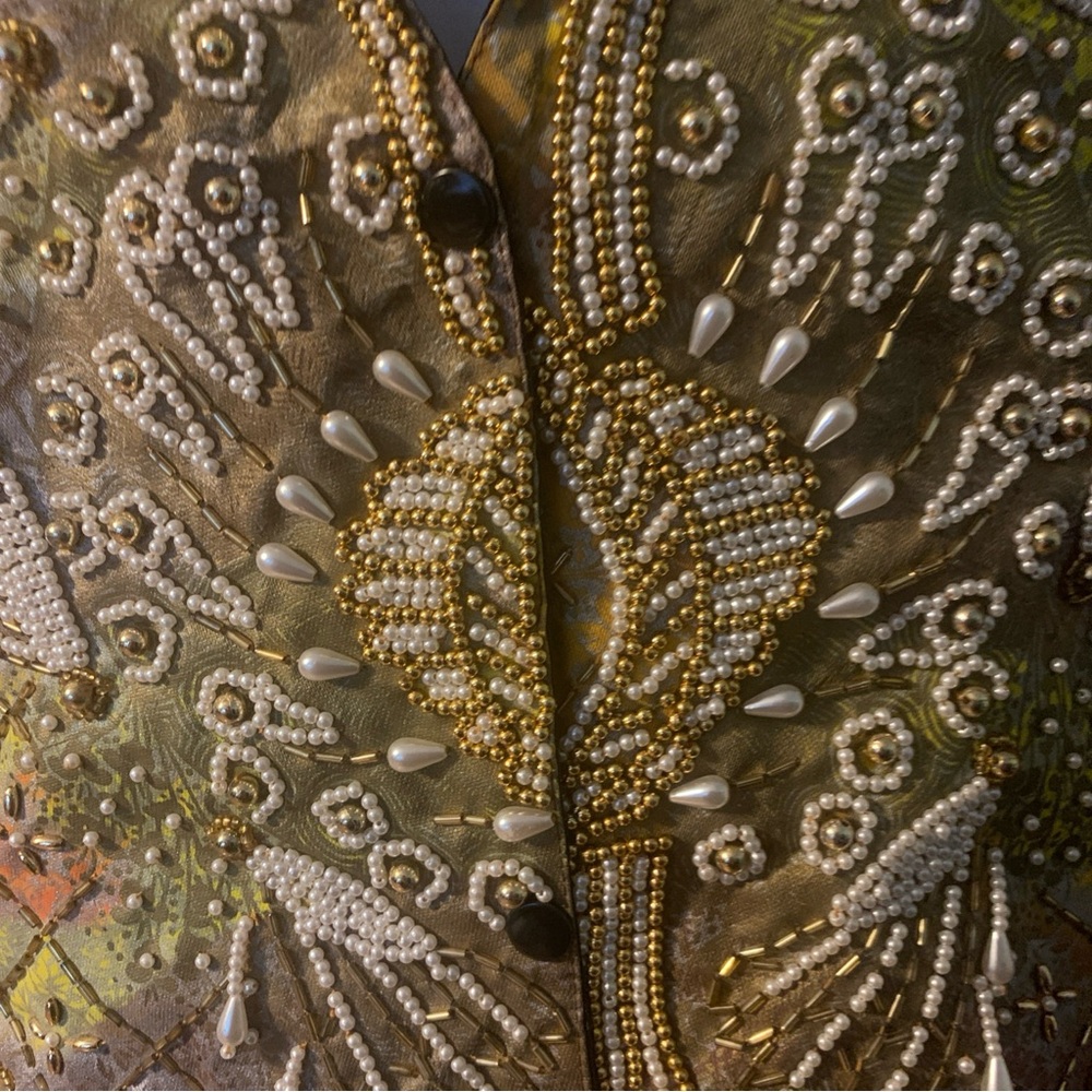 vtg 80s embroidered VEST Ana Moro‎ All Size pearl gold beaded Stunning - Picture 3 of 16